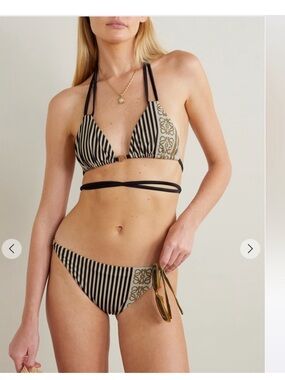 LOEWE Striped Triangle Bikini in Black and Cream with Logo Panel